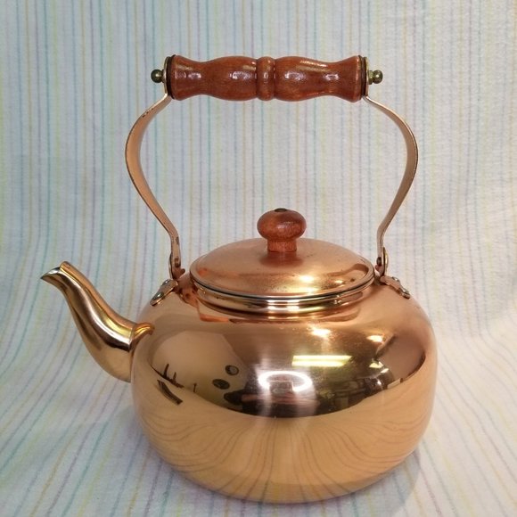 Vintage ? Old Dutch Solid Copper Tea Kettle Wood Handle Brass Made in Korea - Picture 8 of 12